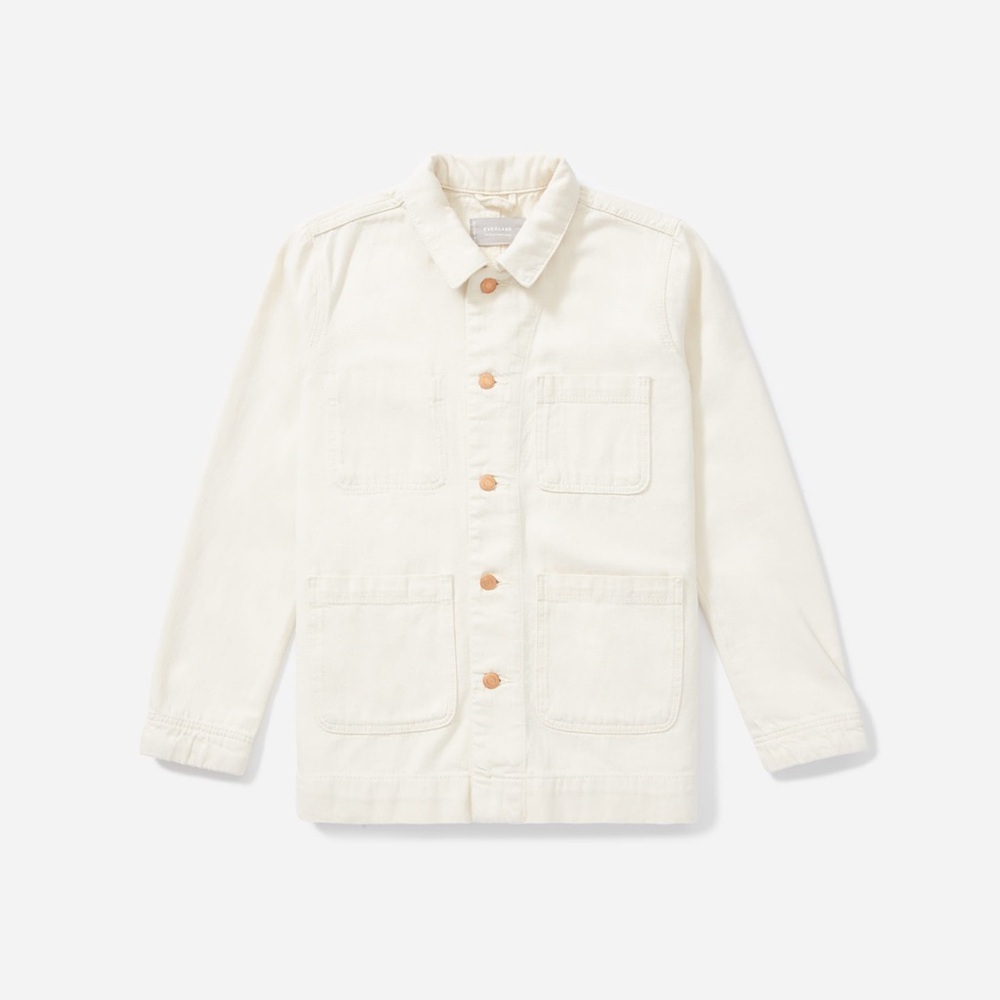 Everlane The Denim Chore Jacket Thin Barn Coat Cream/Bone Pocket Button Up